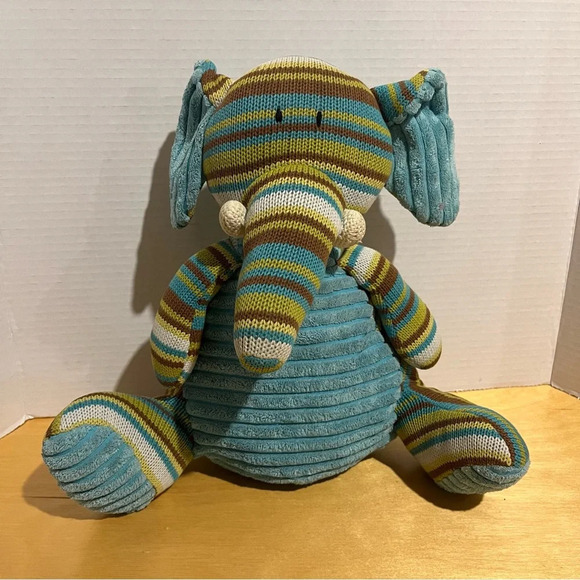 Pier One Imports Elephant Plush Jala 10" Striped & Teal Blue Corduroy Knitted - Picture 1 of 4